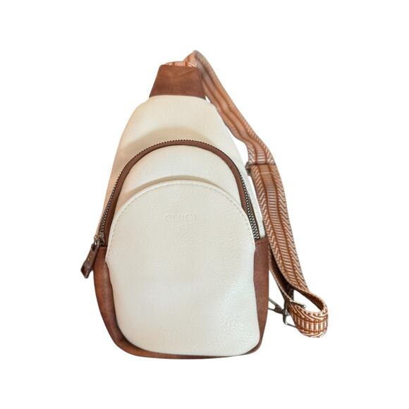 CLUCI Cream & Brown Sling Crossbody Bag with Patterned Strap - Picture 3 of 6